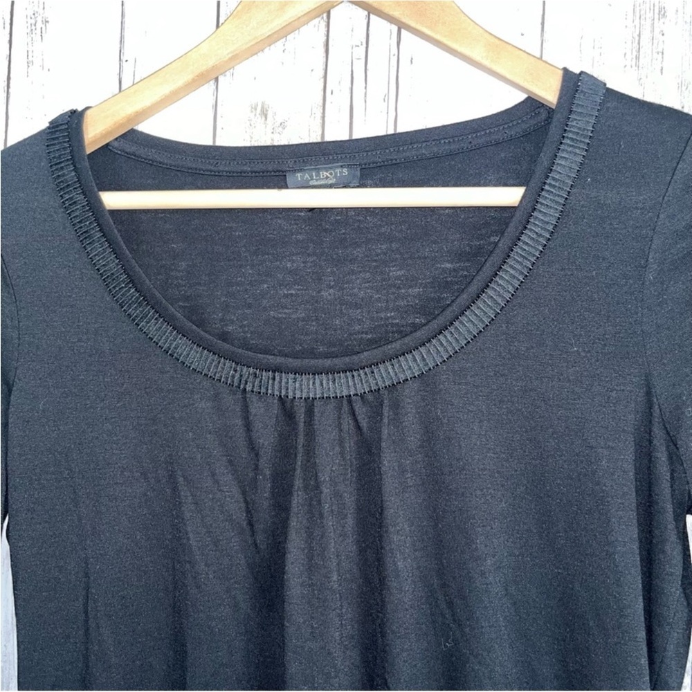 Talbots Black Accordion Style Neck Long Sleeve Blouse - Picture 2 of 4